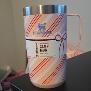 Stanley 24 Oz Pink and White Striped Camp Mug